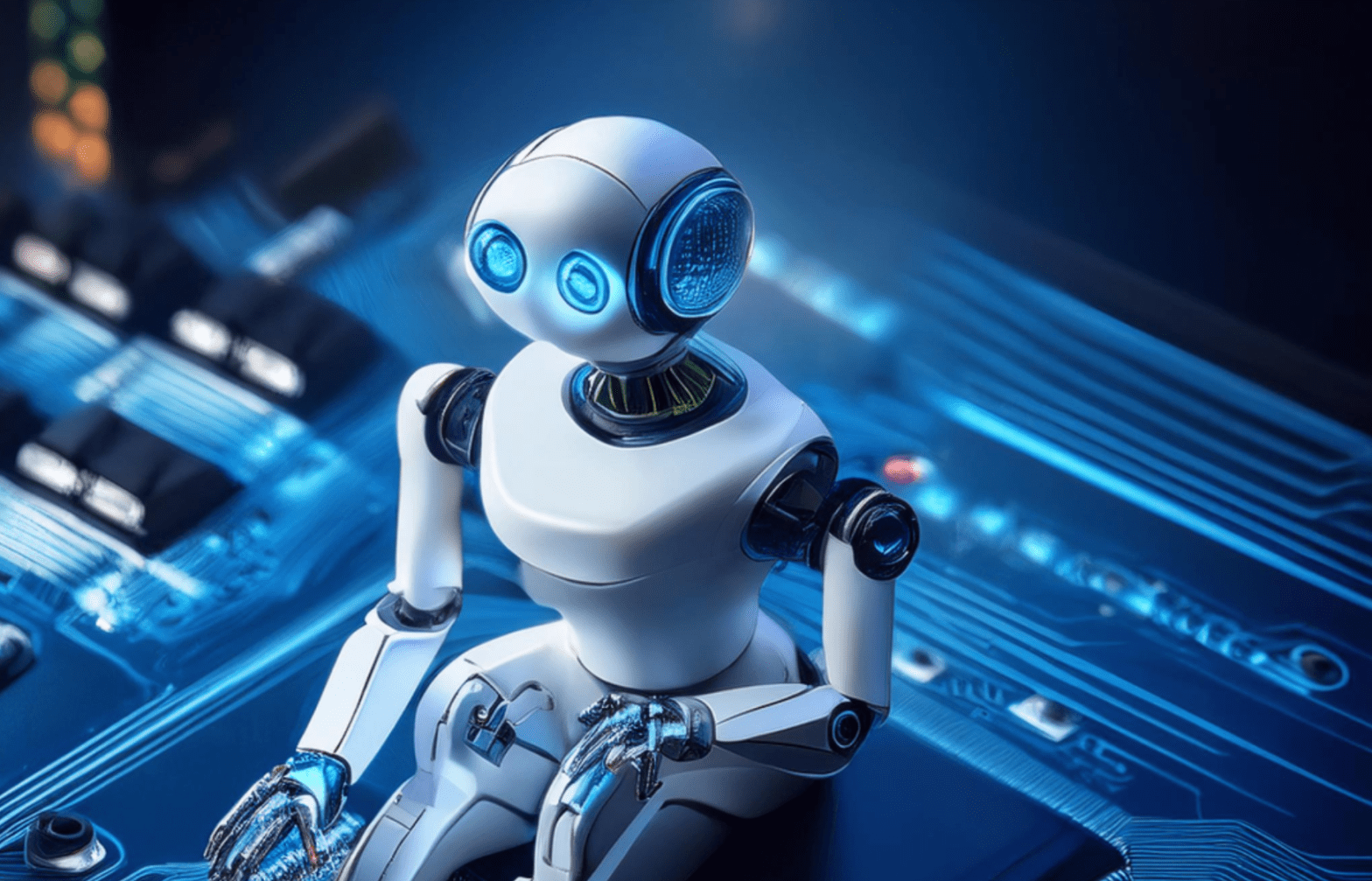 Robot working on a computer